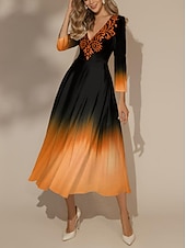 levne Boho šaty-Ženské maxi šaty swing šaty polofomální šaty květinové šaty tištěné šaty módní streetwear moderní formální outdoor dovolená regular fit ombre 3/4 rukáv V-výstřih růžová modrá oranžová