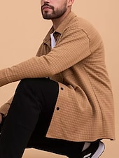 economico camicie di flanella-Per uomo Camicia a nido d&#039;ape Maglia Henley a nido d&#039;ape Giacca camicia Sopracamicia Semplice All&#039;aperto Abbigliamento quotidiano Nero Bianco Marrone Manica Lunga Bavero Autunno &amp; Inverno