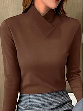 preiswerte Einfarbiges T-Shirt-Damen T Shirt Elegante Oberteile Glatt Modisch Langarm V Ausschnitt Normale Oberteile Valentinstag Täglich Wochenende Schwarz Weiß Rosa Blau Braun Herbst Winter