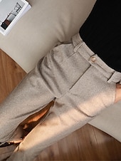 voordelige dames geklede broek-dames geklede broek visgraat broek fleece flanel cropped broek enkellange mode streetwear kantoor werk zwart askleurig s m herfst winter