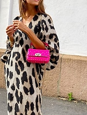 abordables Robes de vacances-Femme Robe mi-longue Robe casual Robes bohème chic Robe bohème à manches longues Bohême Décontractées Manches Bouffantes Vacances Sortie Fin de semaine Standard Léopard Manches 3/4 Col V Léopard Et