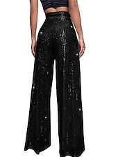 cheap Party women&#039;s Pants-Women&#039;s Wide Leg Pants Trousers Sparkly Pants Elegant Fashion Sparkle Full Length High Waist Plain Sequins Comfy Micro-elastic Party Street Party &amp; Evening claret M beige Pink gold Black Summer Spring