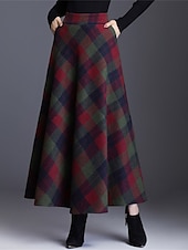 cheap Skirts-Women&#039;s Skirt A Line Swing Plaid Skirt Maxi High Waist Skirts Pocket Print Plaid Street Vacation Winter Elegant Fashion Red Blue Green Khaki
