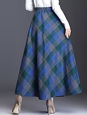 cheap Skirts-Women&#039;s Skirt A Line Swing Plaid Skirt Maxi High Waist Skirts Pocket Print Plaid Street Vacation Winter Elegant Fashion Red Blue Green Khaki