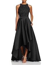 cheap Cocktail Dresses-A-Line Wedding Guest Dresses Sparkle &amp; Shine Dress Party Wear Semi Formal Asymmetrical Sleeveless Jewel Neck Fall Wedding Guest Satin with Beading Sequin Derby Dresses 2025
