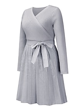 abordables Robes en tricot-Robe Pull Robe en maille Femme Mini robe Extérieur du quotidien Sortie manche longue Surplis nouer devant Tricot Mode Plein Ample 2023 Noir Vert Kaki S M L XL XXL