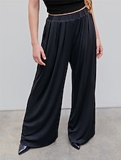 preiswerte weites Bein und hohe Taille-Damen-Kleiderhose mit weitem Bein, lange Hose, Modaltasche, mikroelastisch, hohe Taille, Mode, Streetwear, Straße, Alltag, Weiß/Schwarz, Schwarz, S, M, Herbst, Winter