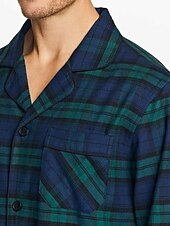 baratos Pijamas-Homens Loungewear Roupa de Dormir Conjunto de Pijama Top e calça de pijama 2 Peças Xadrez à moda Casual Conforto Casa Diário Algodão Conforto Lapela Manga Longa Camisa Social Calça Com Cordão Cintura