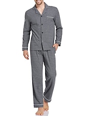 baratos Pijamas-Homens Loungewear Roupa de Dormir Conjunto de Pijama Top e calça de pijama 2 Peças Xadrez à moda Casual Conforto Casa Diário Algodão Poliéster Conforto Lapela Manga Longa Camisa Social Calça Com