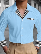 cheap Men&#039;s Button Up Shirts-Men&#039;s Shirt Summer Shirt Button Up Shirt Casual Shirt Black White Blue khaki Gray Long Sleeve Color Block Camp Collar Daily Vacation Clothing Apparel Fashion Casual Comfortable