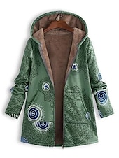 billiga Vinterjackor-Dam Anorak Utomhus Alla hjärtans dag Gata Höst Vinter Täcka Normal Vindtät Håller värmen Stylish Nutida minimalist Jacka Långärmad Geometrisk Mönster Med fickor Svart Rubinrött Blå