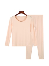 cheap Women&#039;s Loungewear-Women&#039;s Pajamas Thermal Set Pure Color Warm Comfort Soft Home Daily Bed Comfort Warm Crew Neck Long Sleeve T shirt Tee Pant Elastic Waist Fall Winter Home Outfits