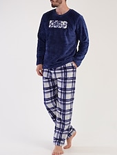 levne Pyžama-Pánské Společenské oblečení Noční prádlo Sady nočního prádla Pyžamový top a kalhoty 2 kusy Pléd stylové Na běžné nošení Pohodlné Domů Denní Flanel Pohodlné Tričkový Dlouhý rukáv Pullover Kalhoty