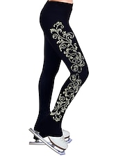 billige Figur skating bukser og leggings-Bukser til kunstløp Dame Jente Skøyteløp Bunner Svart Elastisk Trening Konkurranse Skøyteklær Hold Varm Krystall / Rhinstein Skøyting Kunstløp