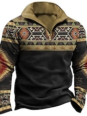 billiga Vintage Polo herr-Herr Stam Geometri Zip Polo Långärmad Polotröjor Nedvikt Blixtlås Vintage Utomhus Ledigt / vardag Streetwear 3D Mönster Höst vinter Svart
