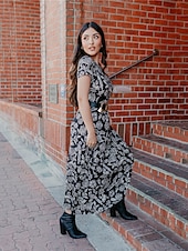 cheap Print Casual Dress-Floral Crew Neck Maxi Dress