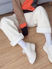 billiga Träningsbyxor för kvinnor-kvinnors vida byxor fleecebyxor baggy hellängd mikroelastisk hög midja mode streetwear utomhus svart beige m l höst vinter