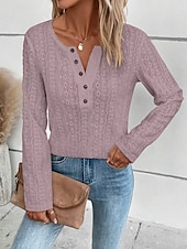 cheap Plain Tops-Women&#039;s Shirt Lace Shirt Blouse Eyelet top Color Block Plain Fashion Long Sleeve Round Neck Regular Tops Work Buttons Black White Purple Brown Beige Spring &amp;  Fall