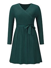 abordables Robes en tricot-Robe Pull Robe en maille Femme Mini robe Extérieur du quotidien Sortie manche longue Surplis nouer devant Tricot Mode Plein Ample 2023 Noir Vert Kaki S M L XL XXL