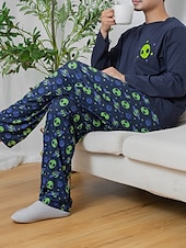 baratos Pijamas-Homens Loungewear Roupa de Dormir Conjunto de Pijama Top e calça de pijama 2 Peças Estampas Abstratas à moda Casual Conforto Casa Diário Misto de Algodão Conforto Gola Redonda Manga Longa Camiseta