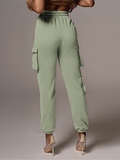 levne dámské cargo kalhoty-dámské cargo khaki kalhoty dlouhé bavlněné mikroelastické vysoký pas móda streetwear denní jablko zelená černá s m podzim zima