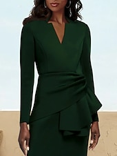 economico Lunghezza del pavimento-Abito madre della sposa A-Line abito smoking formale per matrimonio elegante scollo a V lunghezza del pavimento in raso maniche lunghe con arricciature taglia personalizzata gratuita