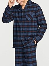 baratos Pijamas-Homens Loungewear Roupa de Dormir Conjunto de Pijama Top e calça de pijama 2 Peças Xadrez à moda Casual Conforto Casa Diário Algodão Conforto Lapela Manga Longa Camisa Social Calça Com Cordão Cintura