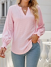 abordables Sweatshirts et Hoodies Texturés-Chemise Chemisier Femme Noir Blanche Rose Claire Couleur unie Ouvert du quotidien Mode Col de Chemise Standard S