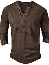 Χαμηλού Κόστους Casual Tee Henley-Ανδρικά Μπλουζάκι με κουμπί Μπλουζάκι Πουκάμισο Henley Μπλουζάκι μπλουζάκι Μακρυμάνικο Χένλι Άνοιξη &amp; Χειμώνας Σκέτο Μοντέρνα Υψηλής Ποιότητας Βασικό Διακοπές Δρόμος Εξόδου