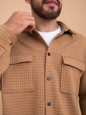economico camicie di flanella-Per uomo Camicia a nido d&#039;ape Maglia Henley a nido d&#039;ape Giacca camicia Sopracamicia Semplice All&#039;aperto Abbigliamento quotidiano Nero Bianco Marrone Manica Lunga Bavero Autunno &amp; Inverno