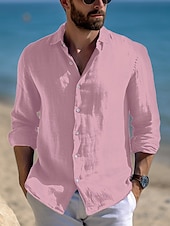 preiswerte Urlaub-Herren Hemd Leinenhemd Sommerhemd Strandbekleidung Freizeithemd Knopfhemd Einfach Urlaub Lässig Schwarz Weiß Rosa Blau Langarm Revers Frühling &amp; Sommer Bekleidung
