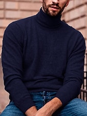 cheap Men&#039;s Pullover Sweater-Men&#039;s Turtleneck Sweater Pullover Sweater Jumper Mens Turtle Neck Jumper Ribbed Knit Regular Knit Plain Turtleneck Modern Contemporary Slim Fit Work Daily Wear Clothing Apparel Fall &amp; Winter Wine