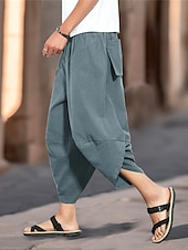baratos Retrô-Homens Calças de linho Calça verão calções capri Calças de praia Com Cordão Cintura elástica Tecido Conforto Respirável Comprimento da panturrilha Casual Diário Feriado Misto de Algodão e Linho Moda