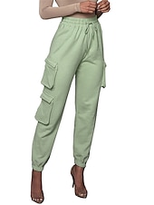 levne dámské cargo kalhoty-dámské cargo khaki kalhoty dlouhé bavlněné mikroelastické vysoký pas móda streetwear denní jablko zelená černá s m podzim zima