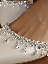 preiswerte Braut-Weiße Hochzeits-Ballerinas für Damen – elegante Brautschuhe mit Strass-Fesselriemchen für Bräute und formelle Anlässe