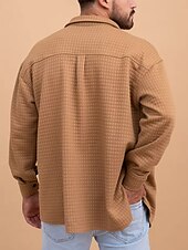 economico camicie di flanella-Per uomo Camicia a nido d&#039;ape Maglia Henley a nido d&#039;ape Giacca camicia Sopracamicia Semplice All&#039;aperto Abbigliamento quotidiano Nero Bianco Marrone Manica Lunga Bavero Autunno &amp; Inverno