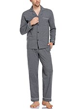 baratos Pijamas-Homens Loungewear Roupa de Dormir Conjunto de Pijama Top e calça de pijama 2 Peças Xadrez à moda Casual Conforto Casa Diário Algodão Poliéster Conforto Lapela Manga Longa Camisa Social Calça Com