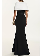 preiswerte SCHWARZ-Mermaid Abendkleid Elegantes Kleid Formaler Fall Sweep  Brush Train Kurzarm Off Shoulder Gürtel  Schärpe Satin mit Falten