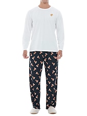 baratos Pijamas-Homens Loungewear Roupa de Dormir Conjunto de Pijama Top e calça de pijama 2 Peças Estampas Abstratas à moda Casual Conforto Casa Diário Misto de Algodão Conforto Gola Redonda Manga Longa Camiseta