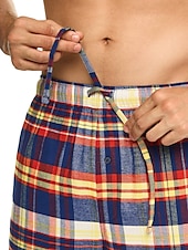 baratos Pijamas-Homens Loungewear Roupa de Dormir Conjunto de Pijama Top e calça de pijama 2 Peças Xadrez à moda Casual Conforto Casa Diário Algodão Conforto Lapela Manga Longa Camisa Social Calça Com Cordão Cintura