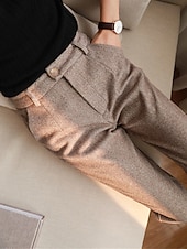voordelige dames geklede broek-dames geklede broek visgraat broek fleece flanel cropped broek enkellange mode streetwear kantoor werk zwart askleurig s m herfst winter