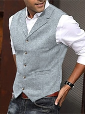 economico Abiti casual-Per uomo Di tendenza Gilè A spina di pesce Taglio sartoriale Dentellato Monopetto a cinque bottoni Argento Nero Rosso 2023