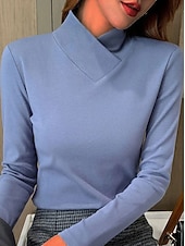 preiswerte Einfarbiges T-Shirt-Damen T Shirt Elegante Oberteile Glatt Modisch Langarm V Ausschnitt Normale Oberteile Valentinstag Täglich Wochenende Schwarz Weiß Rosa Blau Braun Herbst Winter