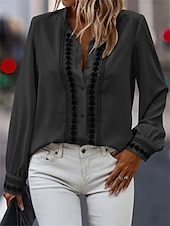 economico Top Semplici da Donna-Camicia da donna moda bottoni ricamati maniche lunghe top regolare colletto casual nero bianco rosa blu beige primavera e autunno