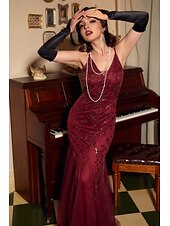 cheap Dresses-Retro Vintage Roaring 20s 1920s Flapper Dress Dress Christmas Party Dress The Great Gatsby Wedding Guest Sequins Women&#039;s Carnival Masquerade Wedding Wedding Guest Party / Evening Adults&#039; Dress