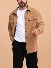 economico camicie di flanella-Per uomo Camicia a nido d&#039;ape Maglia Henley a nido d&#039;ape Giacca camicia Sopracamicia Semplice All&#039;aperto Abbigliamento quotidiano Nero Bianco Marrone Manica Lunga Bavero Autunno &amp; Inverno