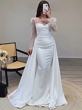 cheap CHAMPAGNE-Mermaid Sequin Evening Gown Ruched Champagne Satin Dress Long Sleeves Masquerade Floor Length Illusion Neck with Pearls Overskirt dress 2025