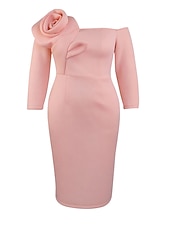 cheap Plus Size Collection-Women&#039;s Plus Size Curve Party Dress Bodycon Sheath Dress Plain Midi Dress Long Sleeve Split Off Shoulder Fashion Party Pink Fall Winter XL XXL 3XL 4XL