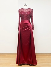 cheap CHAMPAGNE-Mermaid Sequin Evening Gown Ruched Champagne Satin Dress Long Sleeves Masquerade Floor Length Illusion Neck with Pearls Overskirt dress 2025