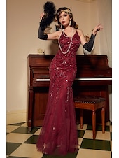cheap Dresses-Retro Vintage Roaring 20s 1920s Flapper Dress Dress Christmas Party Dress The Great Gatsby Wedding Guest Sequins Women&#039;s Carnival Masquerade Wedding Wedding Guest Party / Evening Adults&#039; Dress